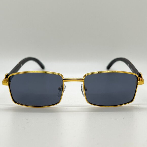 Men Sunglasses Trendy Dark Black Lens Rectangular Fashion Rapper Shades Gold New - Picture 4 of 6